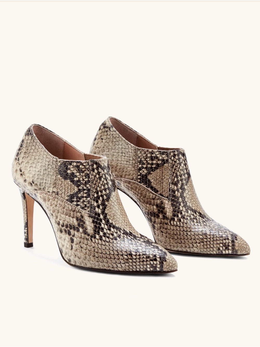 Inez Marisol 90 in Natural Snake Emboss - Stiletto Ankle Booties